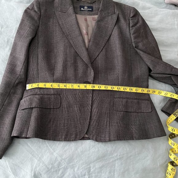 Aquascutum London One Button Closure Gray Check 100% Wool Blazer Women Size 14 - Picture 9 of 10